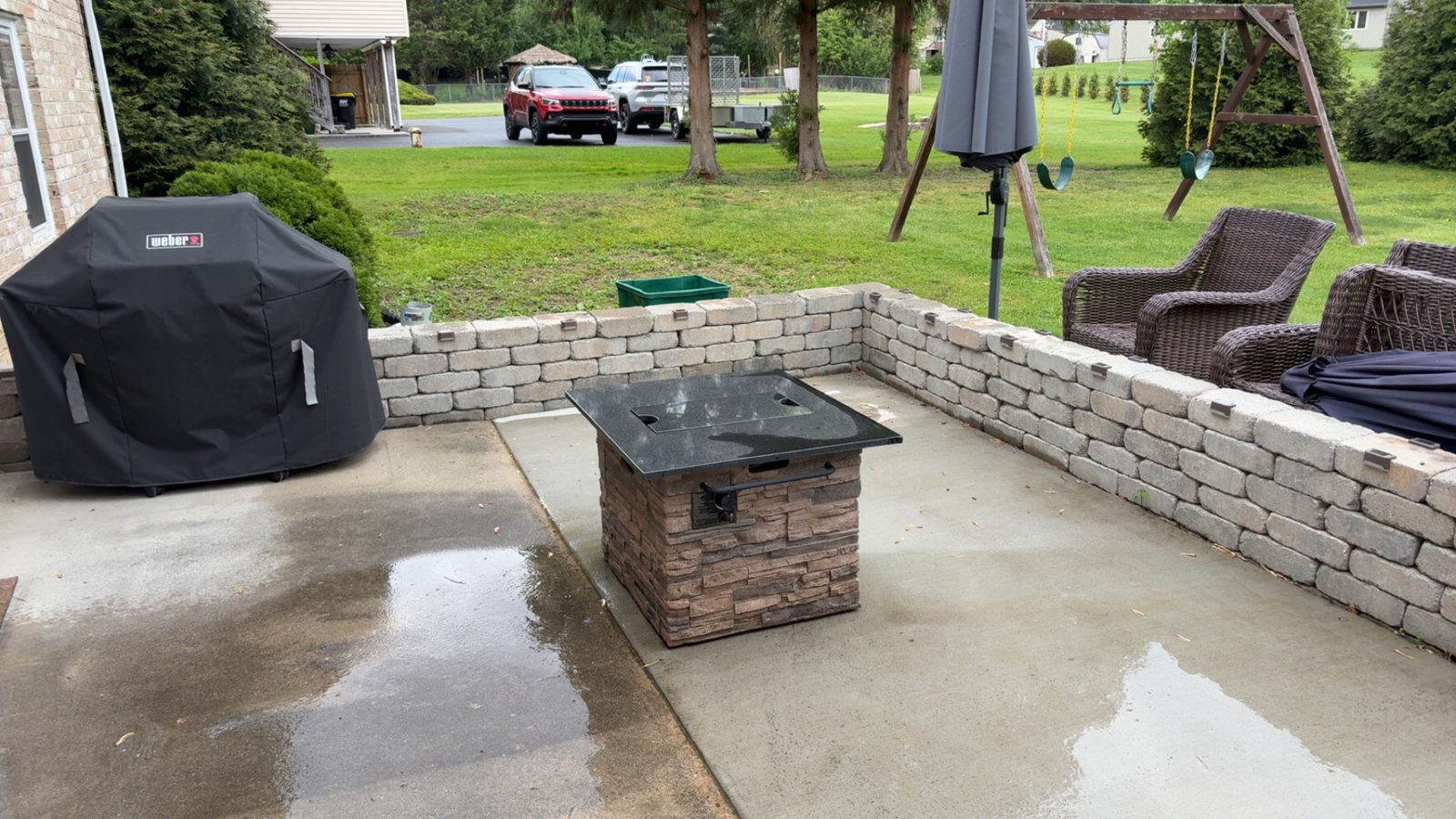 Before: half the patio still dark and dirty